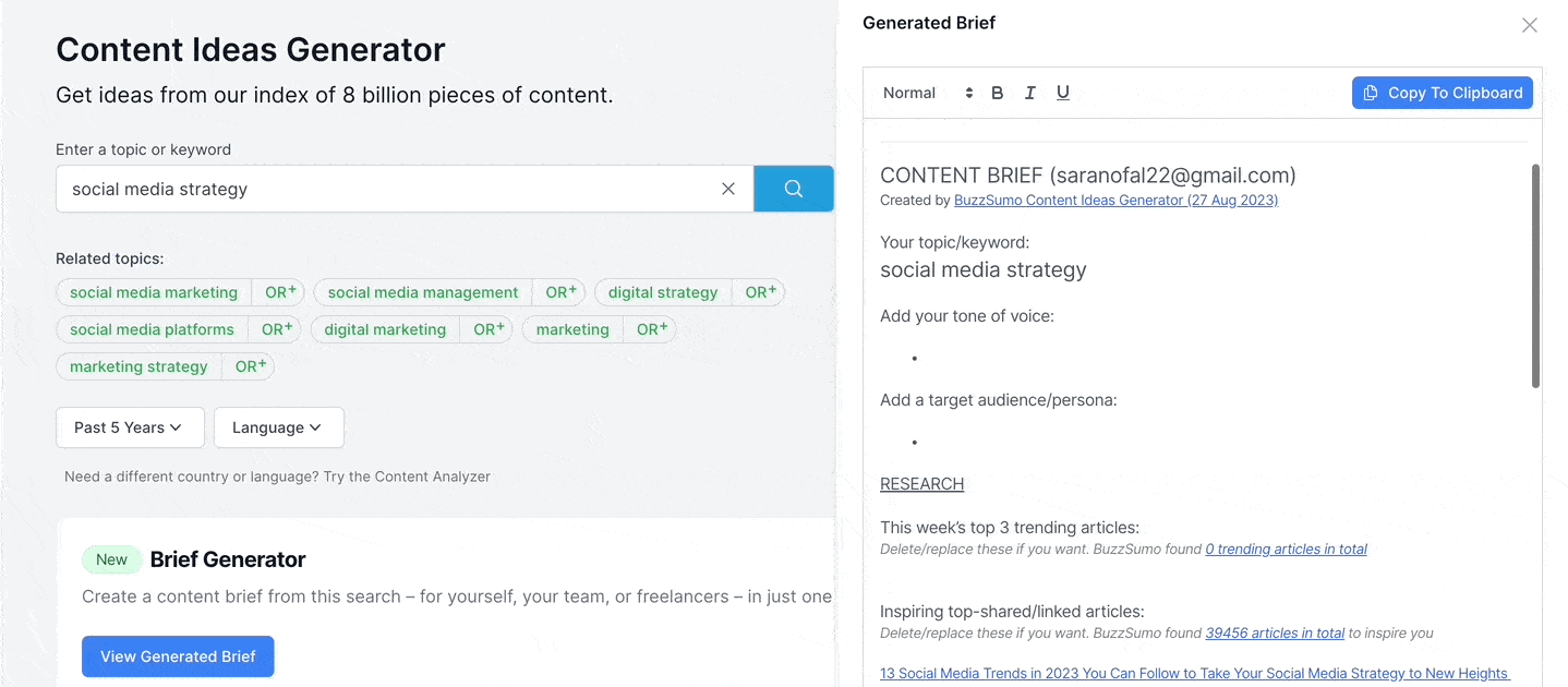 Illustrating what the the new feature Brief Generator offers   